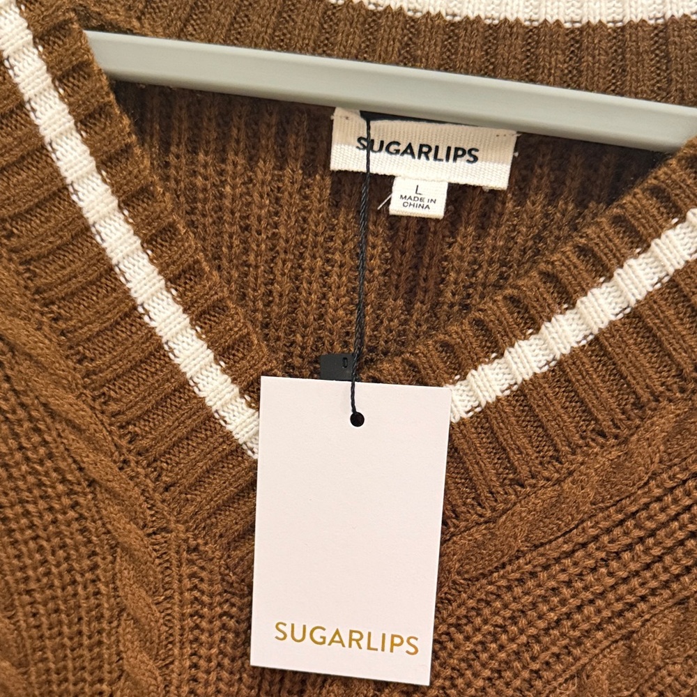 Sugarlips V-Neck Brown Sweater Vest - Picture 2 of 4